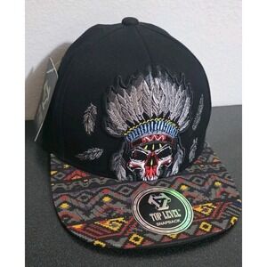 NEW Top Level "Skull" King Ball Cap Hat Embroidered Snapback OSFA Aztec/Black